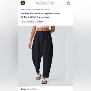 HALARA Mid Rise Pocket Barrel Leg Work Pants, Size Large